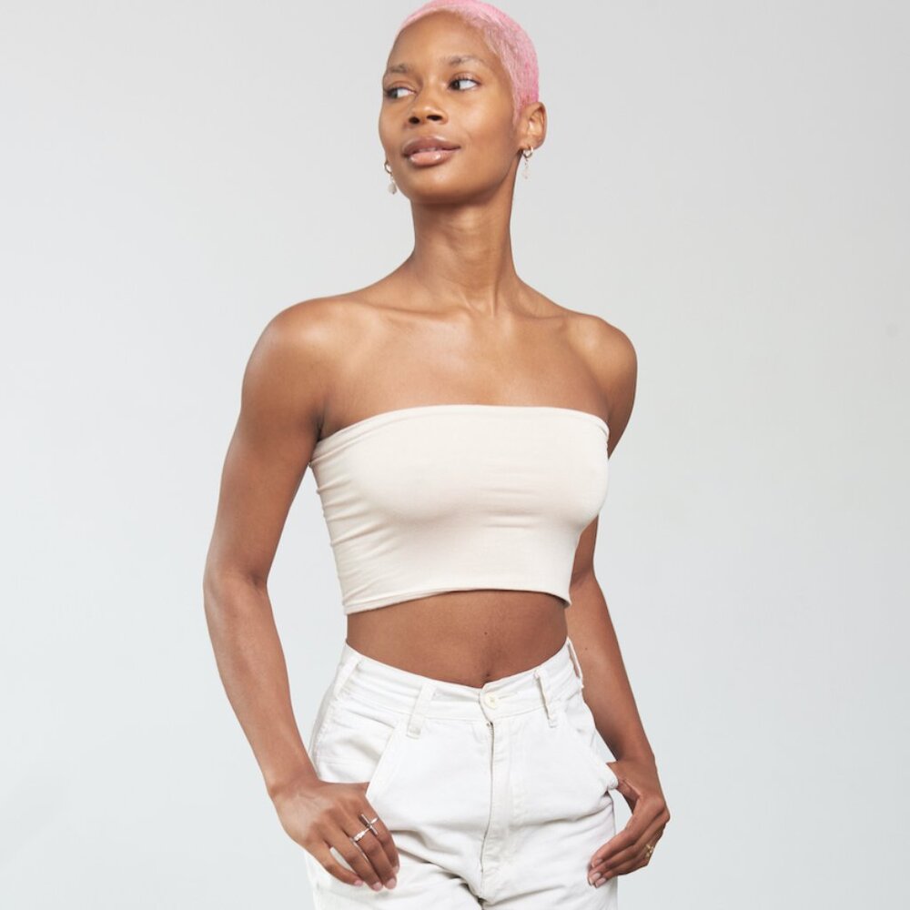 4 Pack Women’s Ivory Cream Tube Tops | Basic Fitted, Soft & Stretchy Made in USA